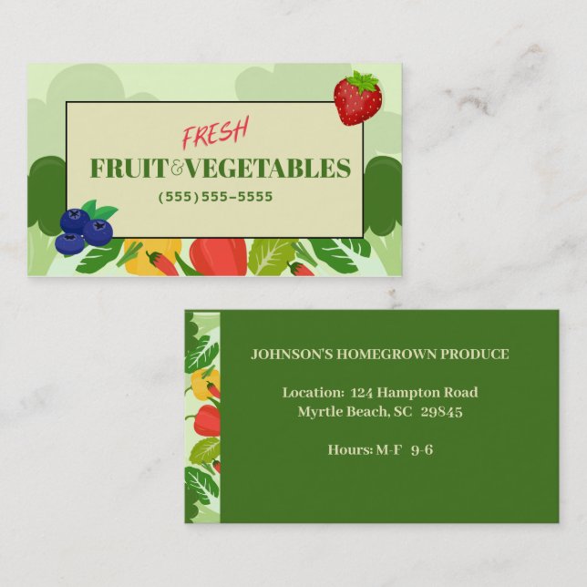 Affärskortet för frukt och grönsaker visitkort (Fram/baksida)