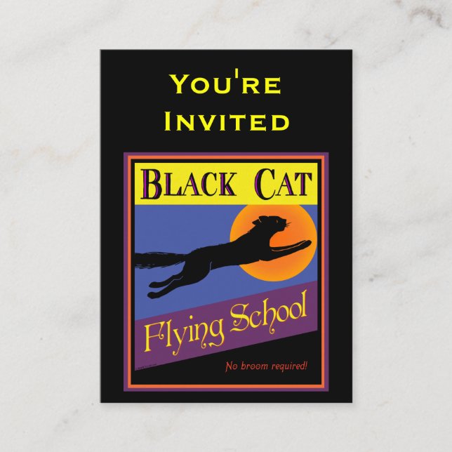 Affärskortet för inbjudan till Black Cat-flygskola (Framsida)