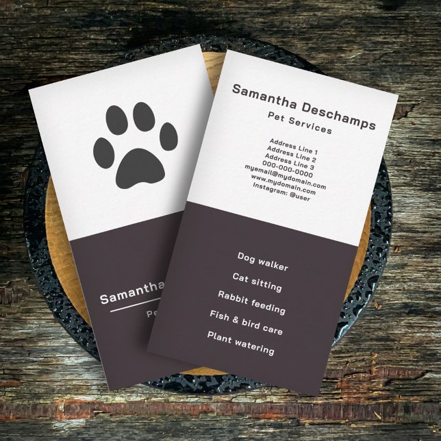 Affärskortet för Lodrät Pet Services Visitkort (Pet Services Vertical Business Card)