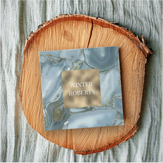 Affärskortet för lyxmarmor chic guld glitter fyrkantigt visitkort (Luxury design for Square Business Card : gold glitter & blue marble)
