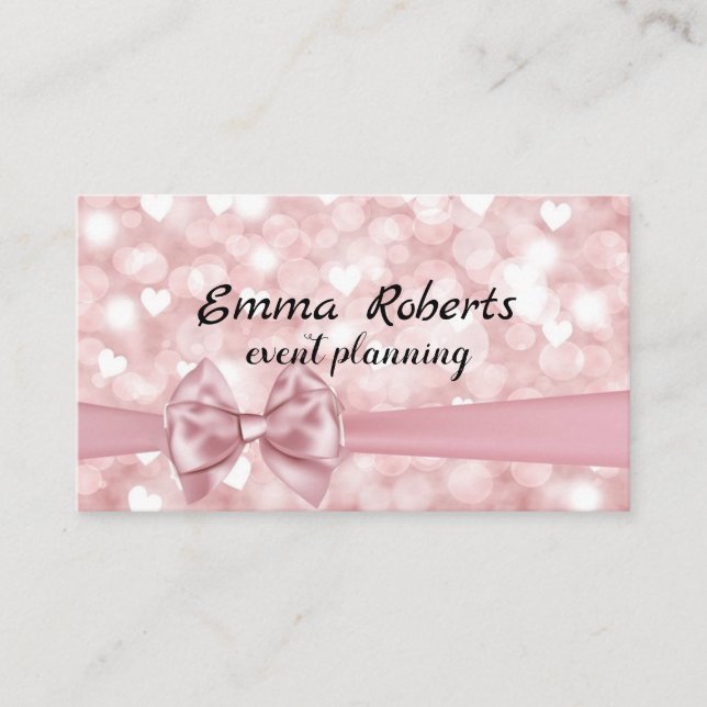 Affärskortet för rosa Bokeh Event Planning Visitkort (Framsida)