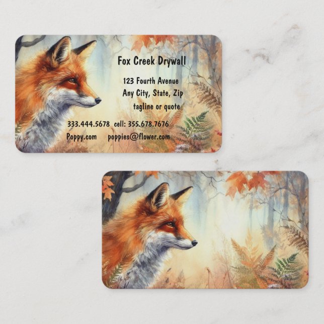 Affärskortet Forest Fox Bäck Drywall Anpassningsba Visitkort (Fram/baksida)