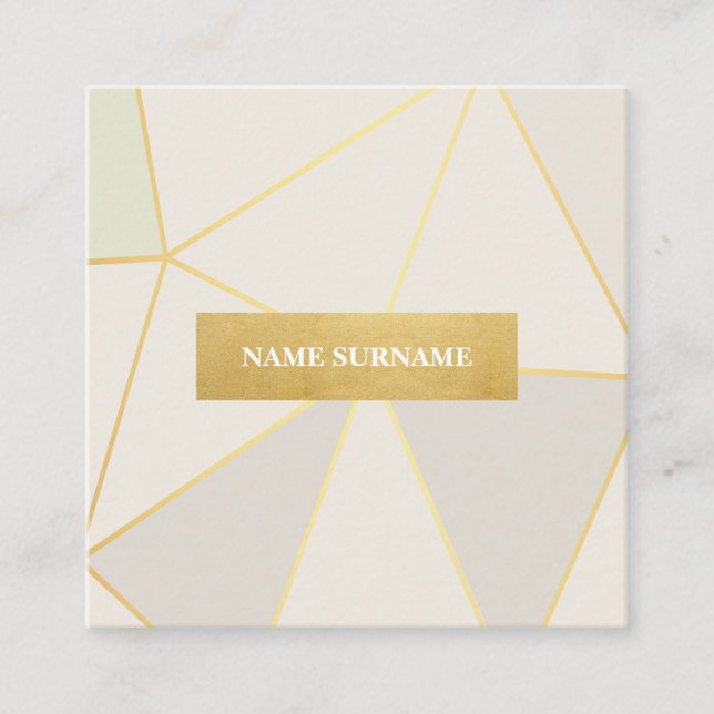 Affärskortet Geometric Mönster Beige Guld Square Fyrkantigt Visitkort (Framsida)