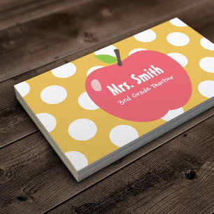 Affärskortet Girly Apple & Dots Gult Teacher Visitkort