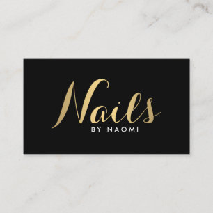 Affärskortet Glam Nagel Script Text Guld/Black Visitkort
