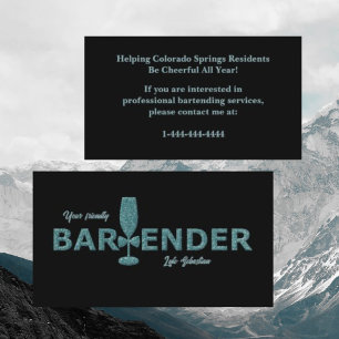 Affärskortet Glitter Aqua Black Event Bartender Visitkort