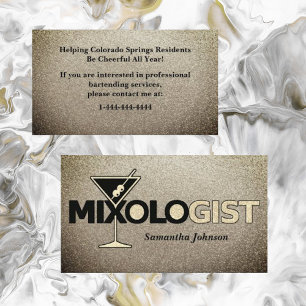 Affärskortet glitter Guld med blandolog Bartender Visitkort