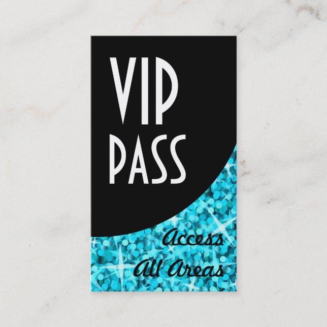 Affärskortet Glitz Blue 'VIP Pass' Black Curve Visitkort (Framsida)