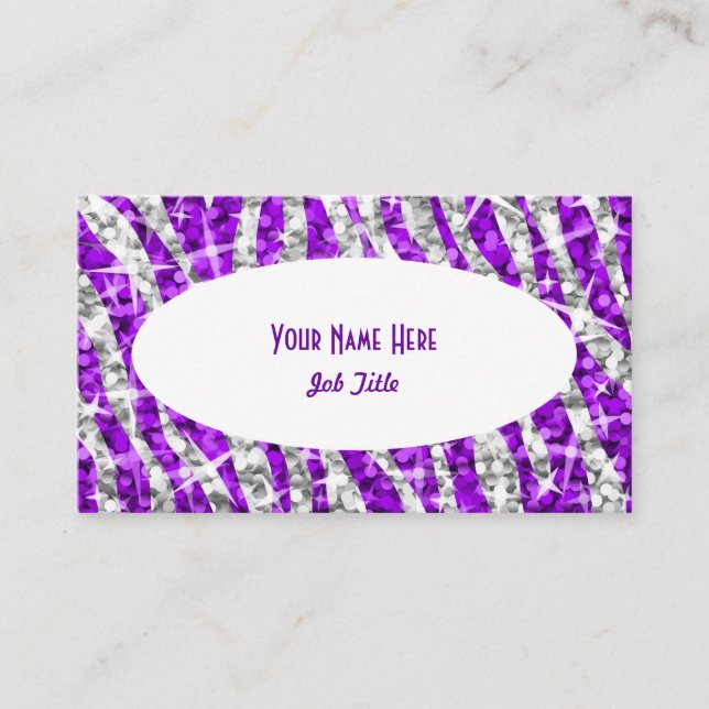 Affärskortet Glitz Zebra Lila White Oval  Visitkort (Framsida)