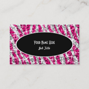 Affärskortet Glitz Zebra Rosa Black Oval Visitkort