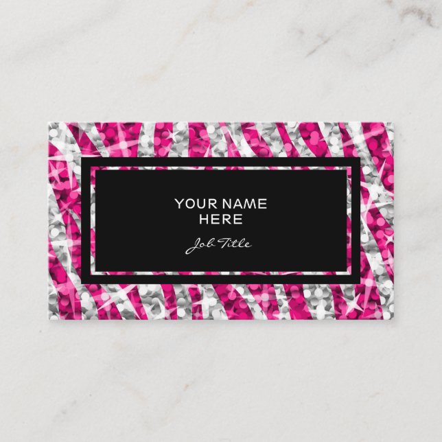 Affärskortet Glitz Zebra Rosa rektangel svart Visitkort (Framsida)