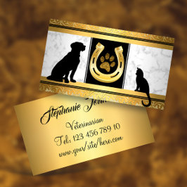 Affärskortet Golden Hund Cat Horseshoe Glitter Tas Visitkort