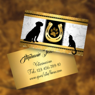 Affärskortet Golden Hund Cat Horseshoe Glitter Tas Visitkort