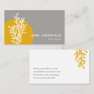 Affärskortet Goldenrod & Grått Greenery Line Art Visitkort