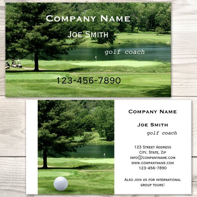 Affärskortet Golf Coach eller Instructor Visitkort (A lush green golf business card for a golf coach, instructor or trainer.)