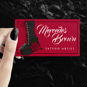 Affärskortet Gothic Script Boot Red Tattoo Artist Visitkort