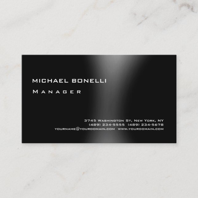 Affärskortet grått Black Modern Simple Manager Visitkort (Framsida)