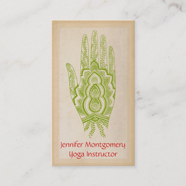 Affärskortet grönt Henna Hand Yoga Instructor Visitkort (Framsida)