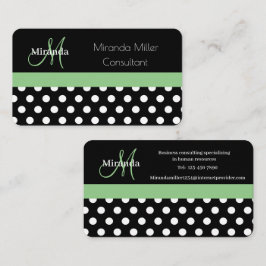 Affärskortet grönt Monogram Black White Polka Dot Visitkort
