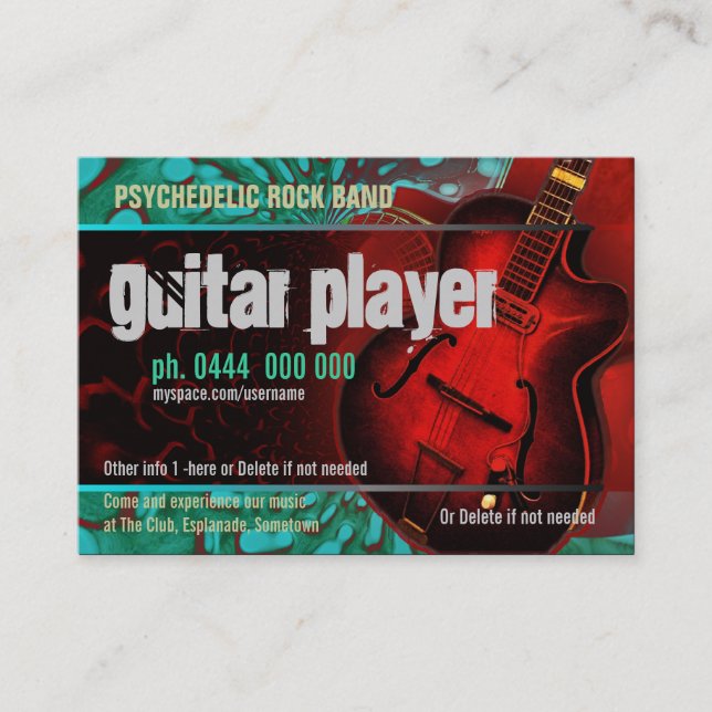 Affärskortet Guitar Player Band Visitkort (Framsida)