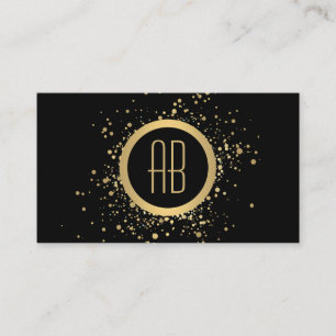 Affärskortet Guld Confetti Circle Monogram Black Visitkort