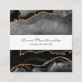 Affärskortet Guld Glitter Black Agate Square Fyrkantigt Visitkort