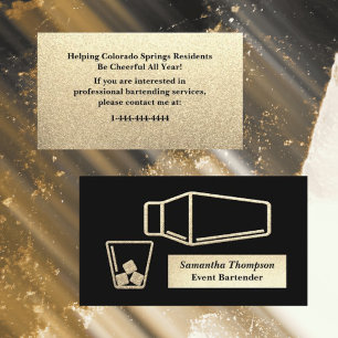 Affärskortet Guld Glitter & Black Bartender Visitkort