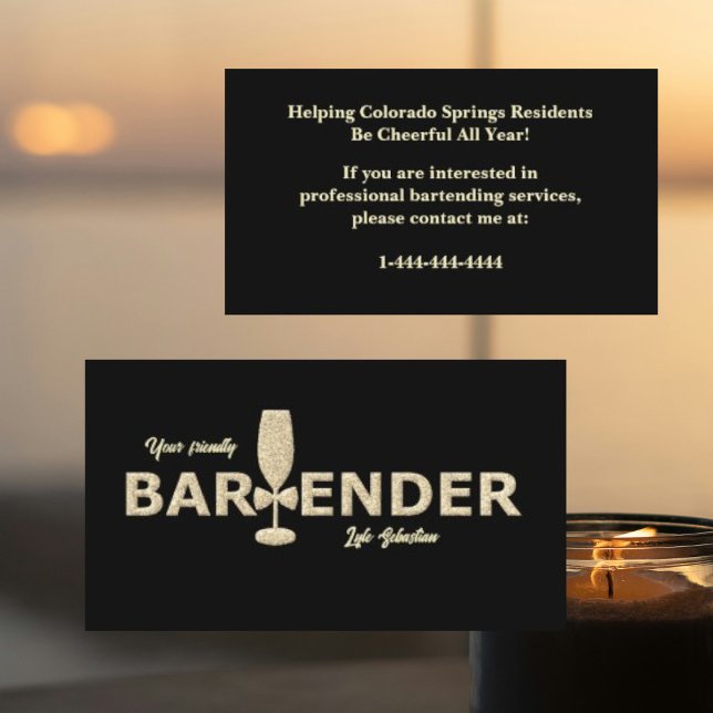 Affärskortet Guld Glitter & Black Event Bartender Visitkort (Skapare uppladdad)