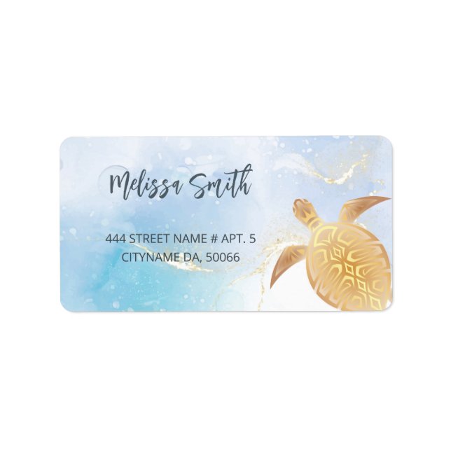 Affärskortet Guld Tribal Turtle Blue Adressetikett (Framsidan)