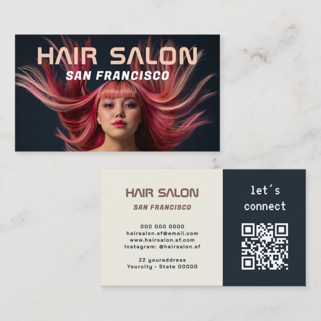 Affärskortet Hair Salon Photo QR-kod Visitkort (Fram/baksida)