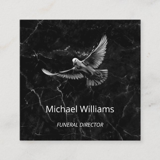 Affärskortet Hand plockade White Dove Black Marble Fyrkantigt Visitkort (Framsida)