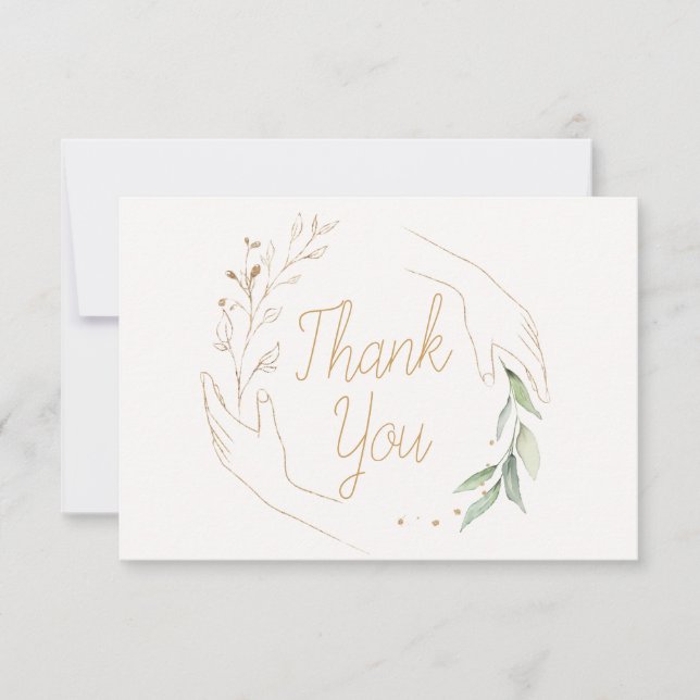 Affärskortet händer och löv Tack (Framsida)