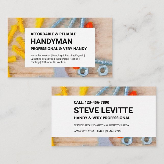 Affärskortet handyman - Arbeta Verktyg Visitkort (Fram/baksida)