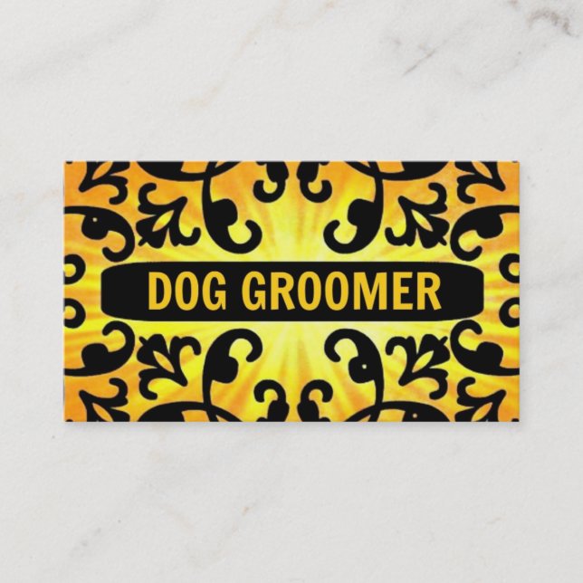 Affärskortet hund Groomer Sunshine Damask Visitkort (Framsida)