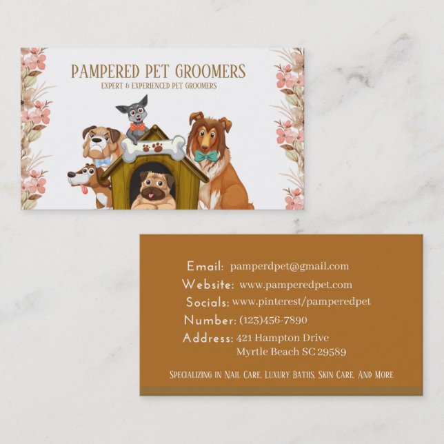 Affärskortet hund Grooming Hund Spa Tidsbeställning Kort (Fram/baksida)