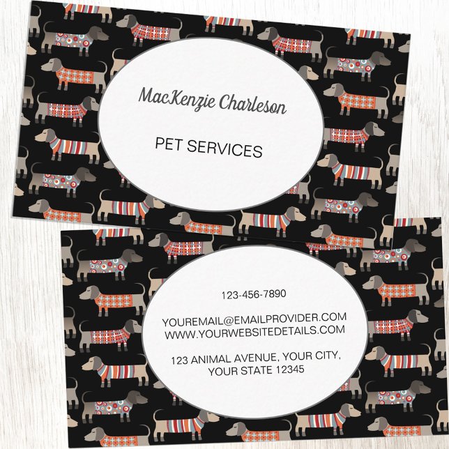 Affärskortet Hund Sitta Dachshund Sause Hund Visitkort (Dachshund dog animal pet services business card)