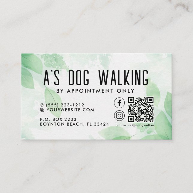 Affärskortet hund Walking QR-kodfoto Visitkort (Framsida)
