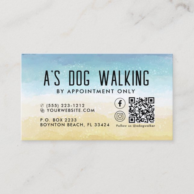 Affärskortet hund Walking QR-kodfoto Visitkort (Framsida)