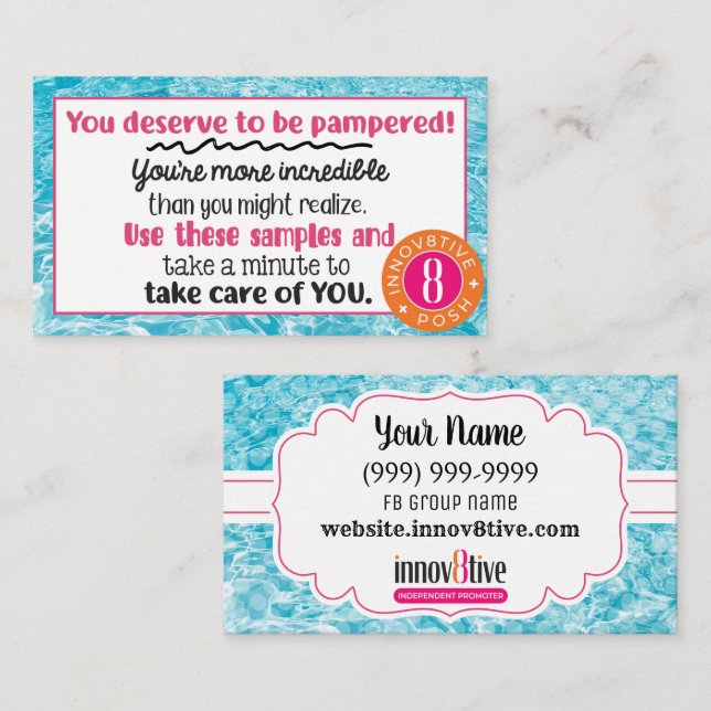 Affärskortet Innov8tive Posh Clear Vatten Samples Visitkort (Fram/baksida)