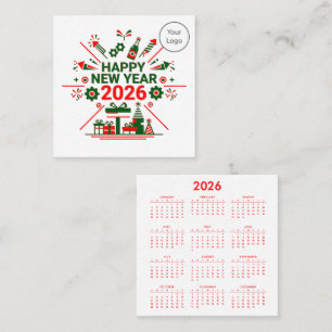 Affärskortet Kalender - nyår 2026 Fyrkantigt Visitkort