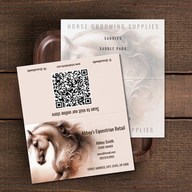 Affärskortet Kod för häst, QR-kod, vikt Visitkort (Horse QR Code Folded Business Cards (unfolded))