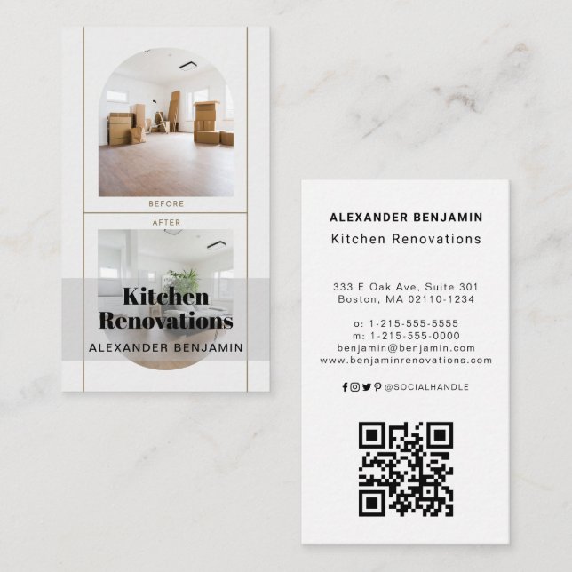Affärskortet Köksrenoveringar Foto QR-kod Visitkort (Fram/baksida)