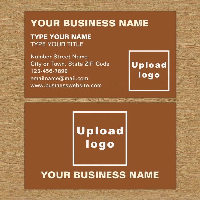 Affärskortet lämnat justerade texter Brun Visitkort (The front and back of the brown business card)