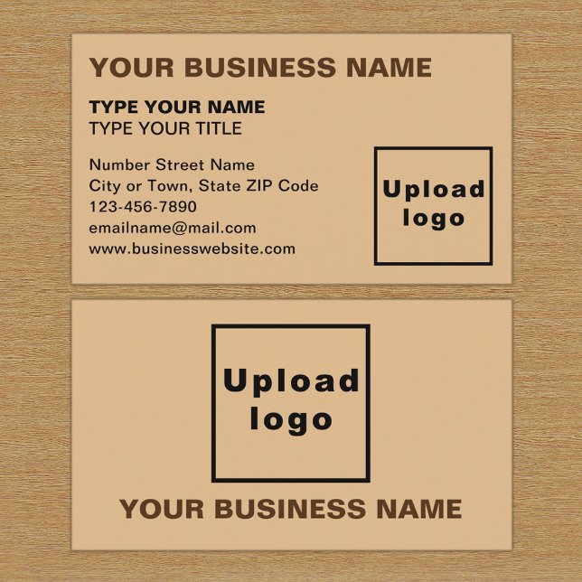 Affärskortet lämnat justerade texter Ljusbrun  Visitkort (The front and back of the light brown business card)