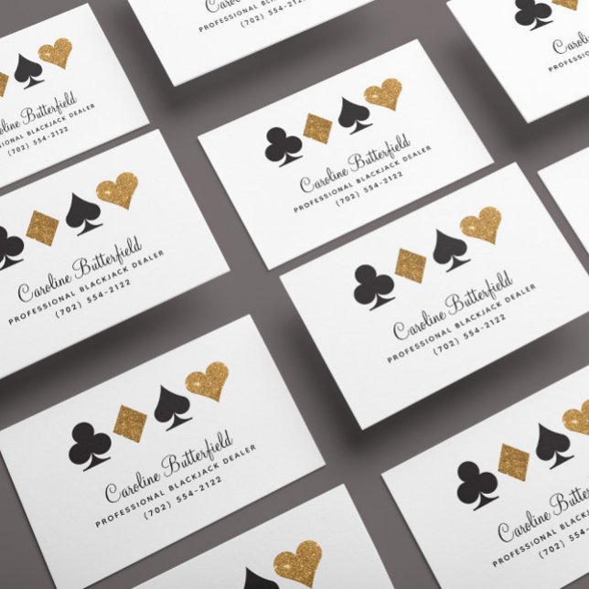 Affärskortet Las Vegas Destiny Guld Faux Glitter Placeringskort (black and gold card suits business cards for poker players, dealers, and casino employees)