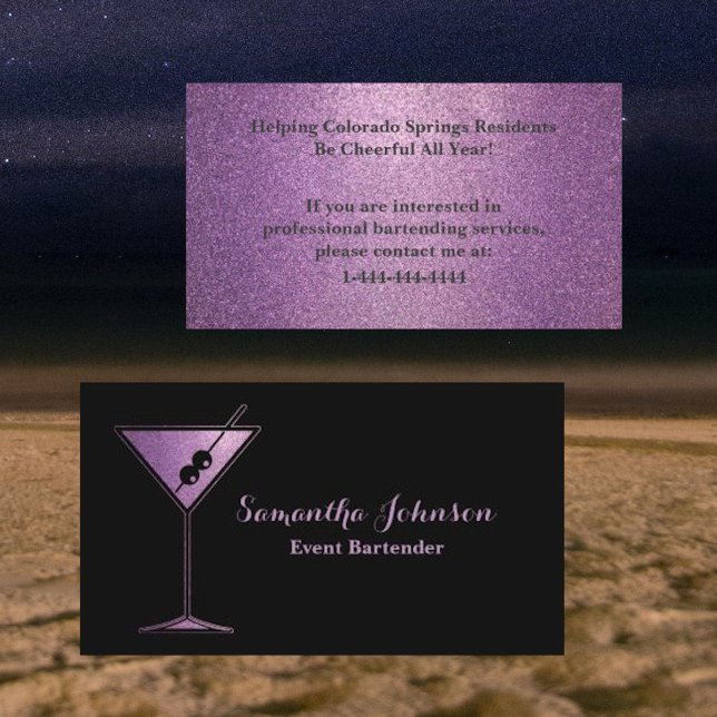 Affärskortet Lavender Glitter Event Bartender Visitkort (Skapare uppladdad)