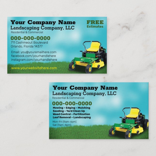 Affärskortet "Lawncare Landscaping Grass Cending" Visitkort (Fram/baksida)