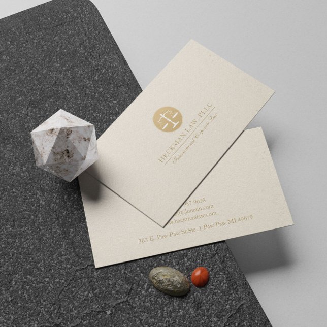 Affärskortet Light Beige Linen Guld Justice Logoty Visitkort (Skapare uppladdad)