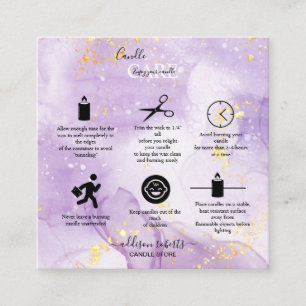 Affärskortet lila Aesthetic Candle Care Square Fyrkantigt Visitkort