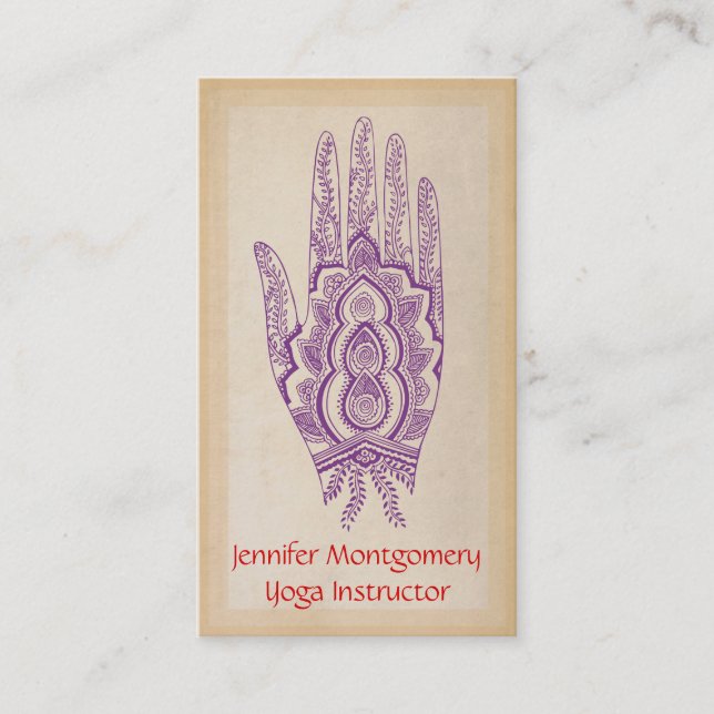 Affärskortet lila Henna Hand Yoga Instructor  Visitkort (Framsida)